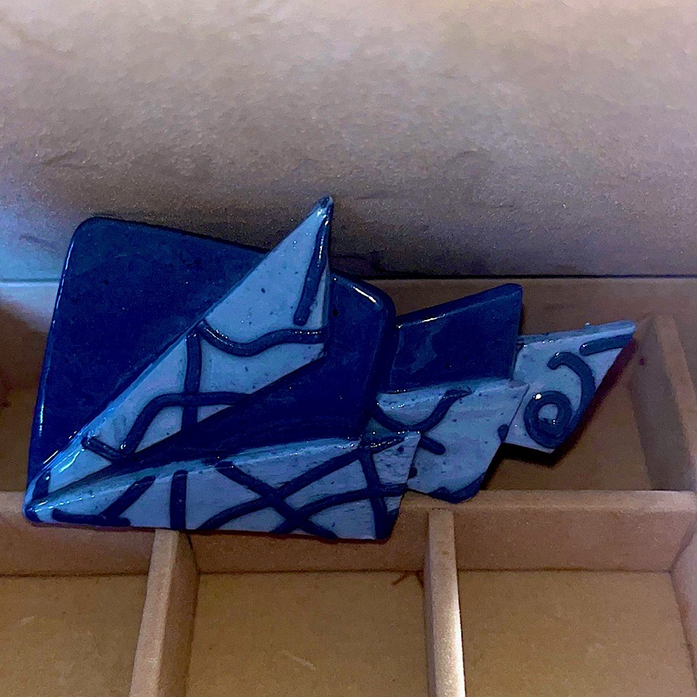 Blue Vintage Pin, large, abstract, unique pin, antique blue, vintage shirt pin